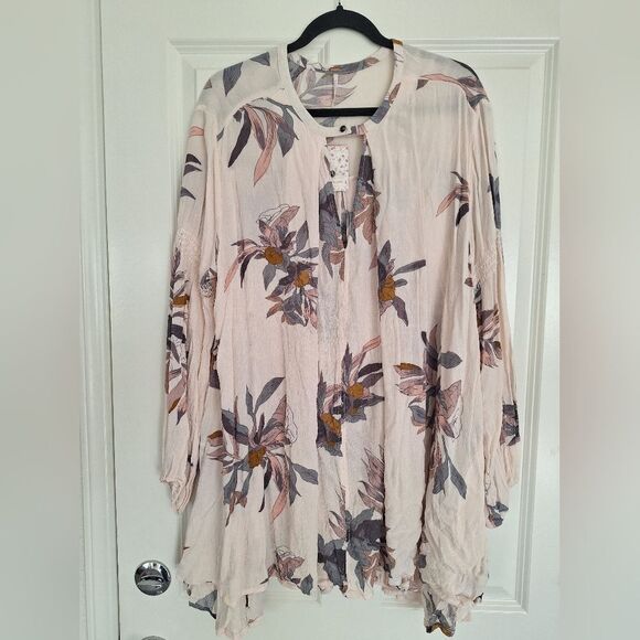 Free People Pearl Tree Floral Swing Dress Womens  Mini Tunic Floral Boho Pink L - Picture 1 of 8